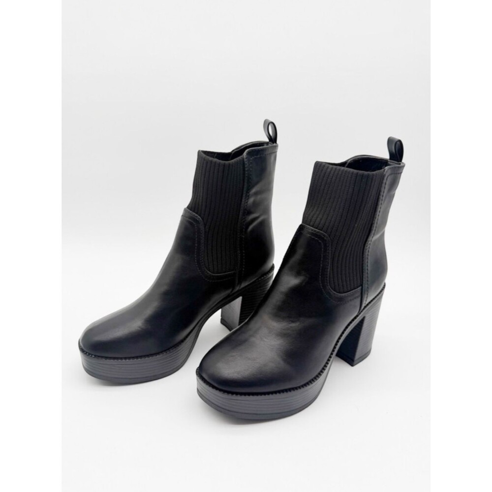 Yoki Yale Chunky Chelsea Platform Ankle Boots Block Heel Pull On Black 7.5 NEW